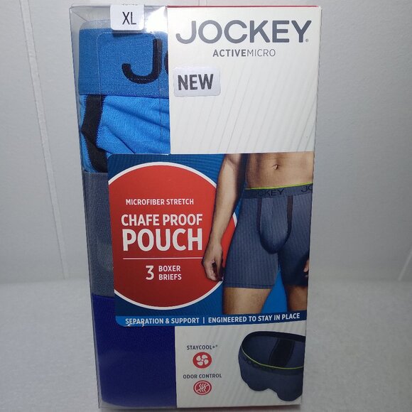 3 Pack Jockey  ACTIVEMICRO Boxer Brief Sz XL 40-42 Chafe Proof Pouch Blue/Black - Picture 1 of 5